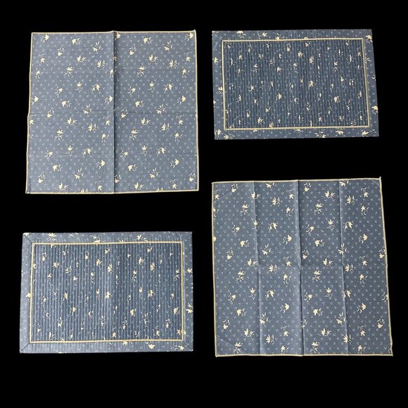 Vintage Placemats Napkins Set 1980s Floral Country Blue Taiwan Flowers Retro - Picture 2 of 10